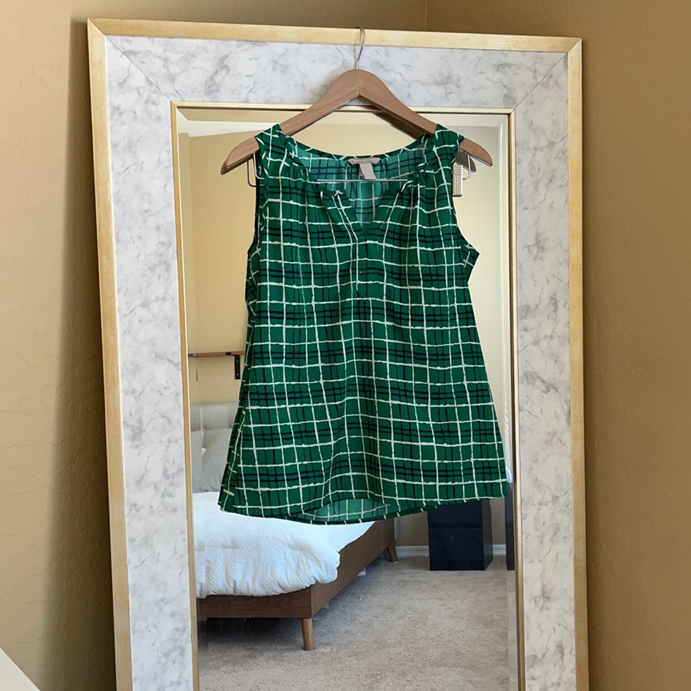 Banana Republic Green Plaid Blouse